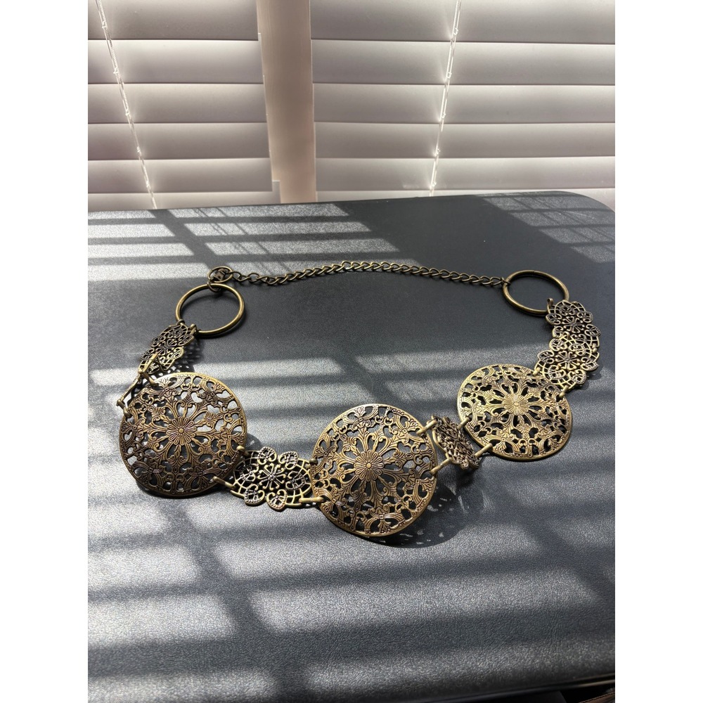 Brass Chain Belt Women One Size Gold Excellent Boho Filigree
